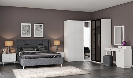 Carmine White Medium Corner Bedroom - Cadde Yıldız