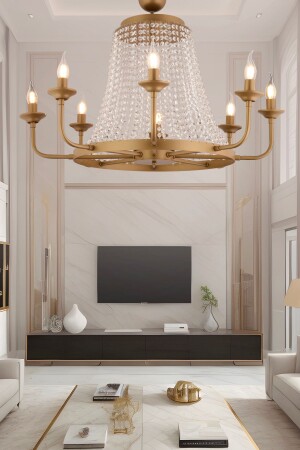 Carnation 8'li Eskitme Kristalli Taşlı Modern Tasarım Kristal Salon Avize 3926-08-FR - Apliqa