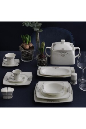 Caroline 85 Piece Square Bone Dinner Set - 56861 GBSCR85KYT84056861 - Güral Porselen