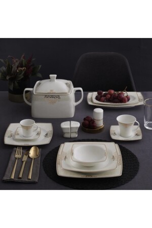Caroline 85-teiliges quadratisches Tafelservice aus Knochen – 5686 GBSCR85KYT8405686 - Güral Porselen