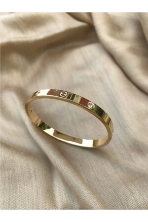 Cartier Model Kalın Taşlı Çelik Altın Rengi Bileklik B Kalite - Genel Markalar