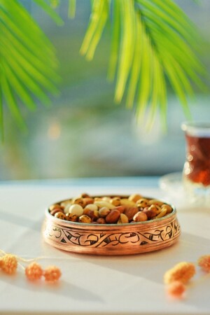 Carved Embroidered Copper Snack Bowl 3 Pieces - 11 cm OYMCRZ - Bakır Concept