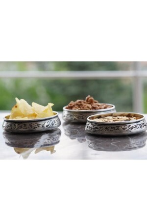 Carved Embroidered Copper Snack Bowl Set of 3 - 11 Cm OYMCRZ - Bakır Concept