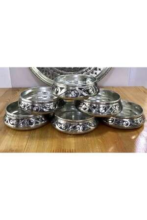 Carved Embroidered Snack Bowl 6 Pieces - 11 Cm CRZLKBKR - BAKIR