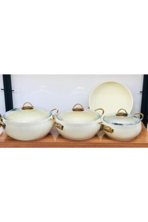 Cast Granite 7 Piece Cookware Set Cream K-544 - Özkent