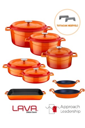 Cast Iron Eight-Piece Pot and Pan Set Trendy Orange 898941489884 - Lava