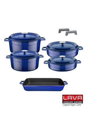 Cast Iron Five-Piece Pot and Pan Set Trendy Blue 195511651515615 - Lava