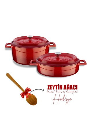 Cast Iron Round Deep And Shallow 5 Piece Cookware Set Red LV Y TSC K2 SET - Lava