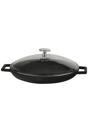 Cast Iron Round Frying Pan with Glass Lid Cast Iron Solid Double Handles Diameter(Ø)30cm. LV ECO TV 30 K3 - Lava