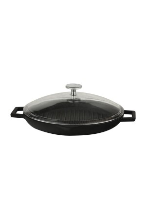 Cast Iron Round Grill Pan with Glass Lid Cast Iron Solid Double Handles Diameter (Ø)26cm. TYC00406781510 - Lava