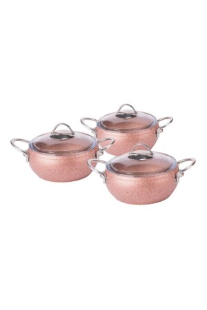 Cast Rose Steel Handle 3-Piece Granite Casserole Pot Set ST0061 - Özkent