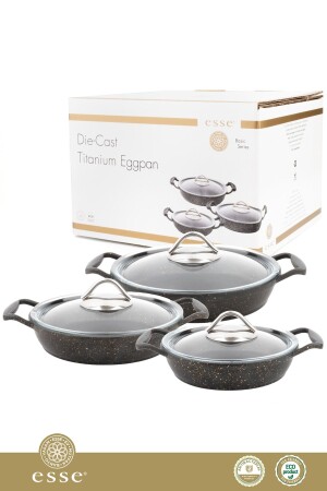 Cast Titanium 3k Glass Lid Set of 3 Saunas 18-20-22 Cm 18-20-22 cm - Esse