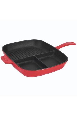Casting Rectangular 3-Section Grill Pan Cast Iron Solid Handle Dimension: 26x30 Cm. 8682998022541 - Lava