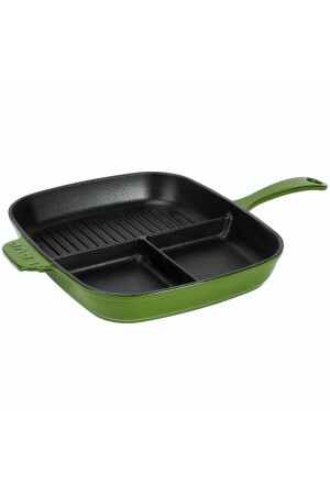 Casting Rectangular 3-Section Grill Pan Cast Iron Solid Handle Dimension: 26x30 Cm. TYC00704494085 - Lava