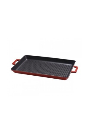 Casting Rectangular Grill Pan Cast Iron Solid Double Handled Size 26x32cm Red ysf - Lava