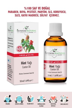 Castor Oil Cold Pressed 50 ml 100% Pure and Natural Castor Carrier Oil - İntense Natural