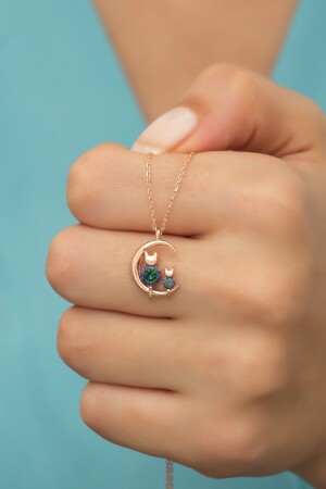 Cat on the Moon Necklace with 925 Sterling Silver Mystic Topaz Stone - Nereze