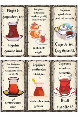 Çay Sözleri Mutfak Dekorasyonu 6lı Mini Retro Ahşap Poster - Hayat Poster