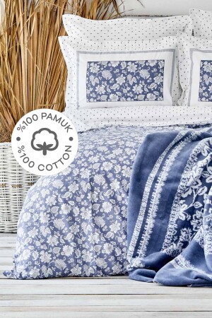Celerina Blue 100% Cotton Double Fitted Duvet Cover Set 200. 17. 01. 0371 - Karaca Home