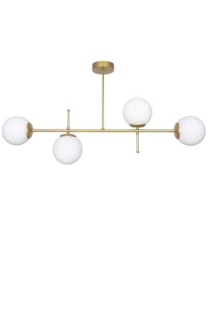 Çello Modern Lüks Tasarım Gold Renk Beyaz Camlı Tavan Yemek Masası Üstü -salon 4 Lü Avize - Fer Avize
