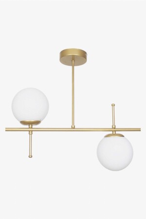 Çello Modern Tasarım Metal Eskitme Gold Renk Beyaz Camlı Yemek Masası Üstü -salon 2 Li Avize - Fer Avize