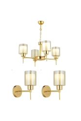 Cemre 4 Lü Gold Modern Tasarım Yatak Odası Salon Avize-Aplik Seti 3 Parça Avize-Aplik Seti Seti 7000-5328-08-GD-03 - Apliqa