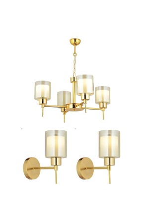 Cemre 4 Piece Gold Modern Design Bedroom Living Room Chandelier-Scope Set 3 Piece Chandelier-Scope Set 7000-5328-08-GD-03 - Apliqa