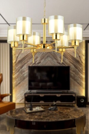 Cemre 6-Piece Gold Modern Bedroom Living Room Chandelier 7000-5328-06-GD - Apliqa