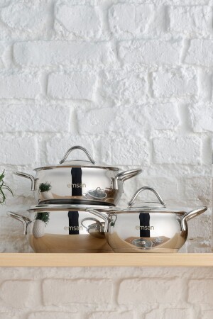 Cemre Induction Based 6 Piece Midi Stainless Steel Cookware Set C14 - Emsan