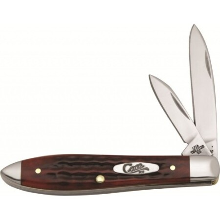 Cep bıçağı kılıfı, paslanmaz çelik, eskimiş, kırmızı kemik, damla şeklinde. - W.R. Case & Sons Cutlery Co.