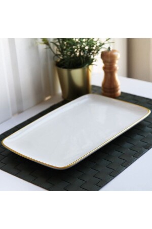 Ceramic Appetizer Plate 33cm White Gold G2808 - Gönül
