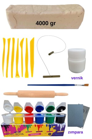 Ceramic Dough 4000gr, 7pcs Plastic Eclipse (modeling Set), Cutting Wire-thread, Gouache, Natural Clay Mud 4000grCeramicSet - O&S Oyun ve Sanat Eğlen-Üret