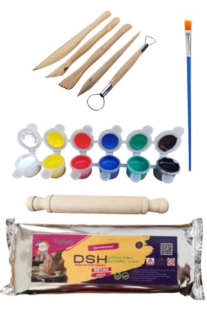 Ceramic Dough Starter Set 3- 6 Colors, 5 Ebeşuar Rollers, 1000 Gr White Natural Clay scfgv - DSH Doğal Seramik Hamuru