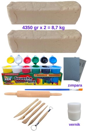 Ceramic Dough Starter Set 8-7 Kg- 5-Piece Wooden Flowerpot (MODELING SET)- Natural Clay Clay - O&S Oyun Ve Sanat Eğlen-Üret