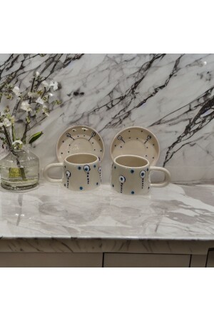 Ceramic Handcrafted Drop Evil Eye 2 Plates 2 Mugs 2 Plates 2 mugs drop evil eye - İlbay Çini Takı