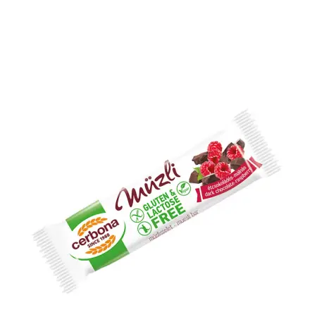 Cerbona Gluten Free Dark Chocolate- Raspberry Muesli Bar With Cocoa Coating (35 g) - Cerbona