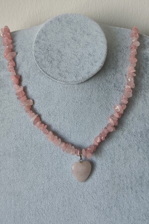 Certified Pink Quartz Cracked Stone Natural Stone Heart Necklace - Badeaccessories