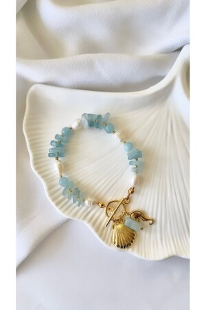 Certified Real Baroque Pearl and Aquamarine Natural Stone Sea Themed Bracelet - Jewine Studio