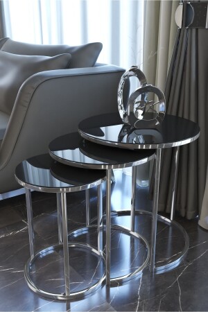 Ceylin 3-Seat Nesting Coffee Table Silver Color Metal Leg, Black Mirror PukkaZigon - Puklife