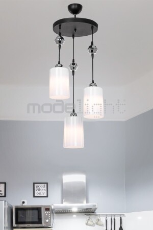 Ceylin 3lü Siyah Optik Opal Camlı Avize MDL.4450 - Modelight