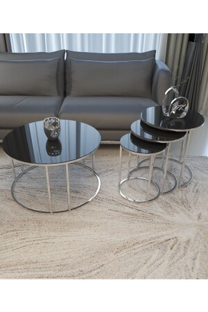 Ceylin 4-Piece Nesting Chair and Coffee Table Set Silver Color Metal Leg Black Unbreakable Mirror PukkaZigon - Puklife