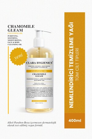 Chamomile Gleam Purifying Oil-Based Make-up Remover Vegan Face and Body Cleansing Oil 400ml CH102 - Clara Hygienics