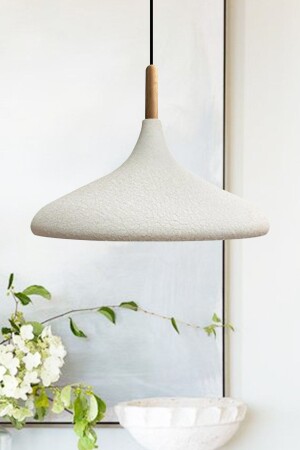 Champion Textured Light Cream Color Wooden Single Chandelier Pendant Lamp Dining Table Living Room - Bamyum