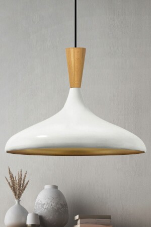 Champion White Wooden Funnel Single Chandelier Pendant Lamp Living Room Kitchen Cafe Boutique Lamp Lighting Chandeliers BMM2066H - Bamyum