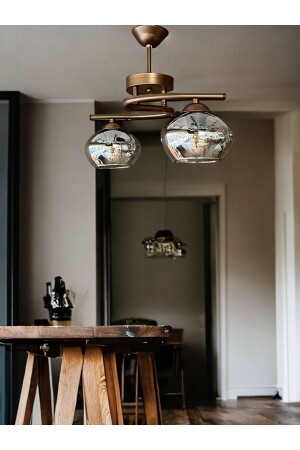 Chandelier Lighting Metallic Brown Smoked Glass 2 Piece Poyraz - Avizevi