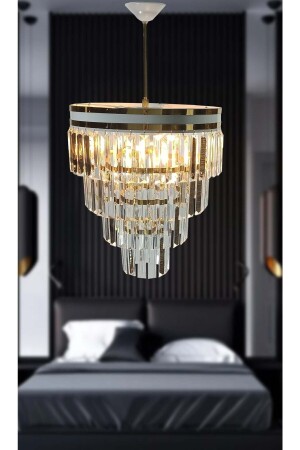 CHANDELIER MATMAZEL ACCESSORY STRIPED WHITE GOLD 30 CM CRYSTAL STONE LUXURY CHANDELIER BŞ30 - MATMAZEL AKSESUAR