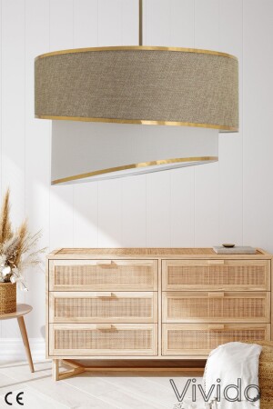Chandelier, Pendant Lamp Wicker Kumbeji Gold ABS-6000A - Vivido Abajur