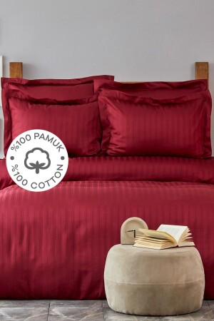 Charm Bold Claret Red 100% Cotton Single Duvet Cover Set 200. 17. 01. 0169 - Karaca Home