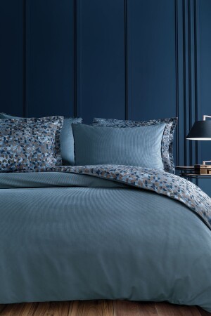 Charme Elba King Size Velvet Satin Duvet Cover Set - Navy Blue - Yataş