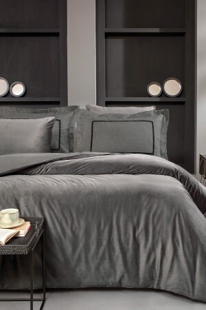 Charme Pietro King Size Velvet Satin Duvet Cover Set - Anthracite YTSGRPIST-1532548 - Yataş